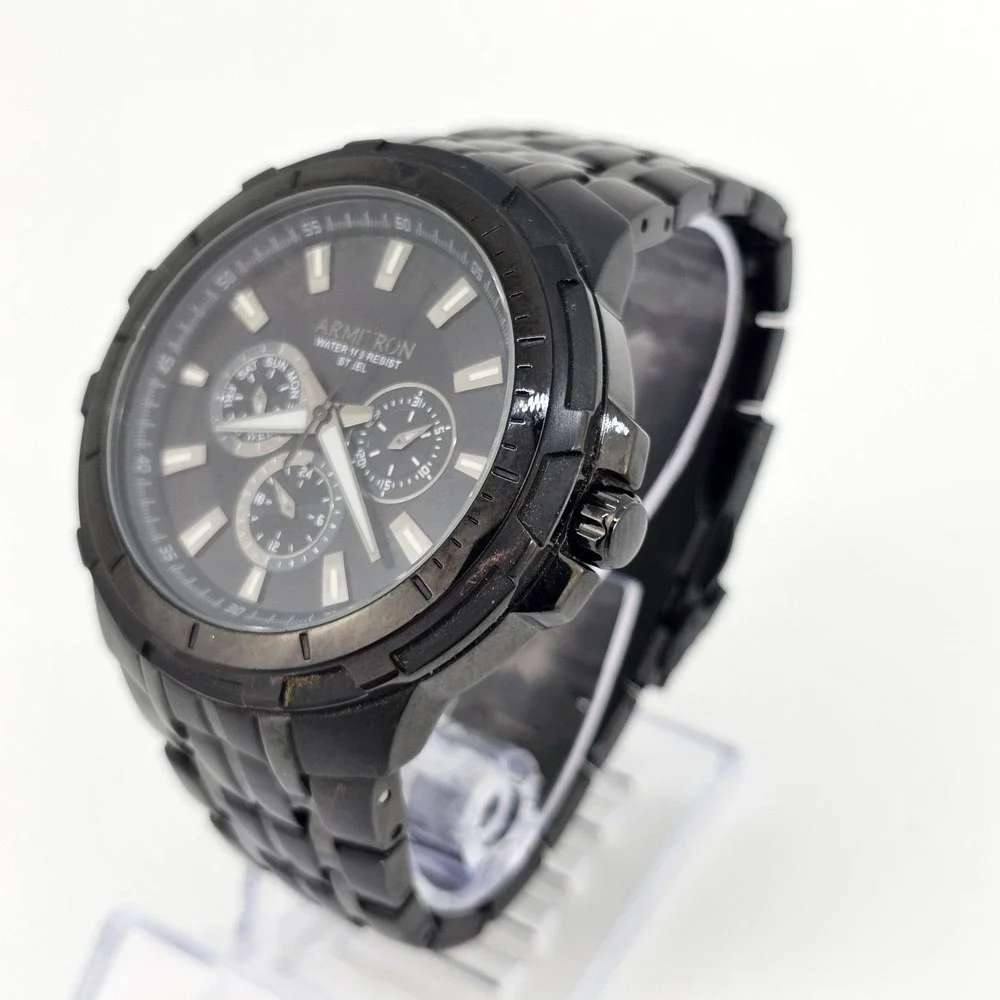 Armitron Men's Watch 46MM Black Dial Day Date Black Bracelet Band 6